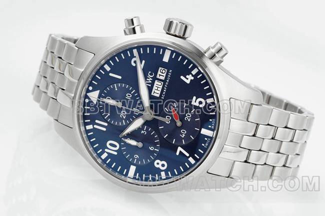 IWCtop-tier watch APS factory pilot blue dialchronograph69385movementsteel bracelet front live photo