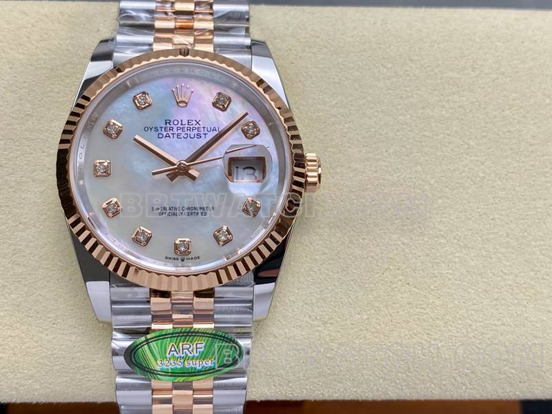 Rolextop-tier watch ARF FactoryDatejust mother-of-pearl disc 36mm rose goldsteel bracelet model front live photo