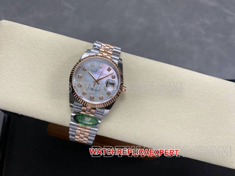 Rolextop-tier watch ARF FactoryDatejust mother-of-pearl disc 36mm rose goldsteel bracelet model front live photo