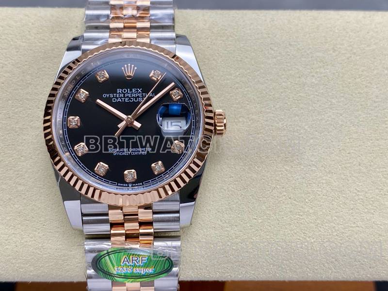 Rolex collectible watch ARF FactoryDatejustblack dial36mm rose goldsteel bracelet front live photo