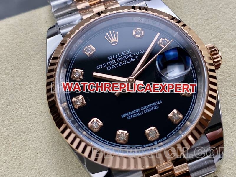 Rolex collectible watch ARF FactoryDatejustblack dial36mm rose goldsteel bracelet front live photo