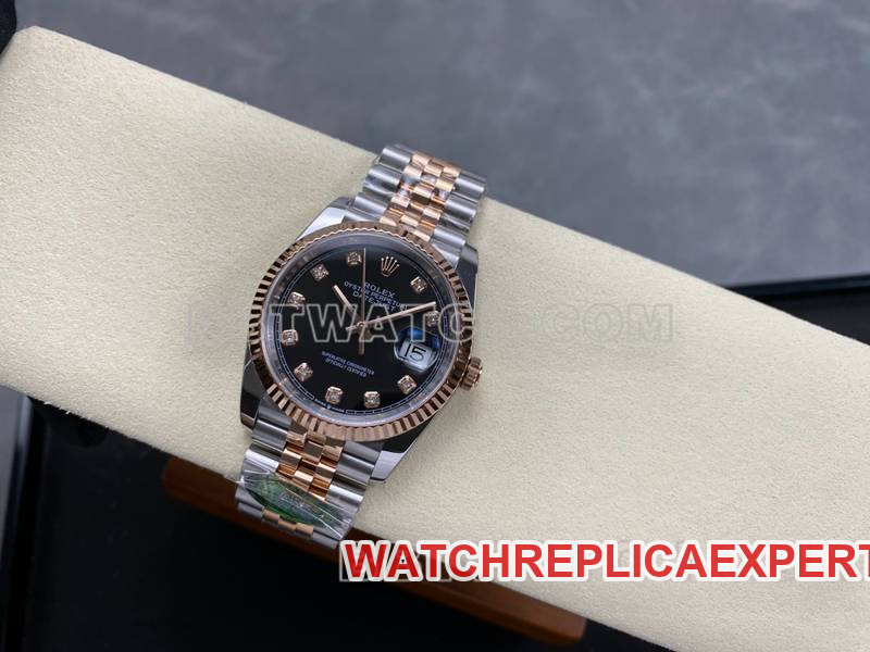 Rolex collectible watch ARF FactoryDatejustblack dial36mm rose goldsteel bracelet front live photo