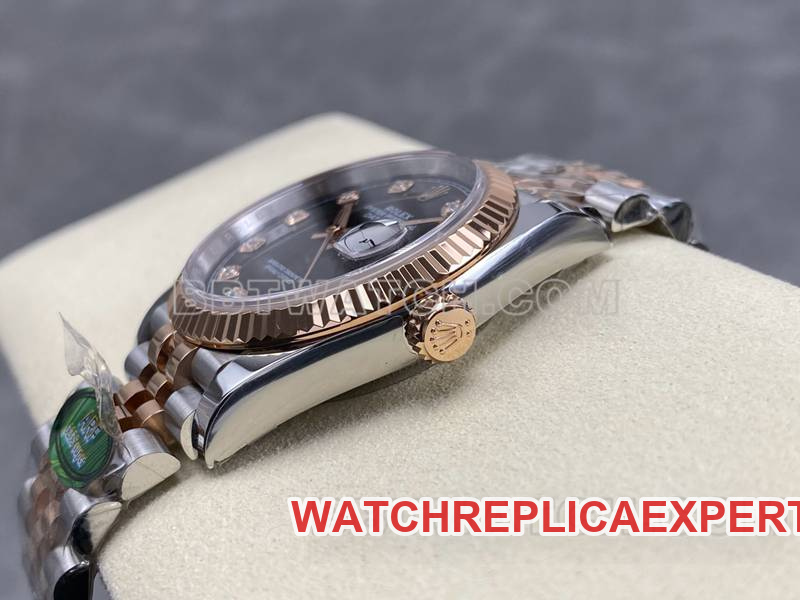 Rolex collectible watch ARF FactoryDatejustblack dial36mm rose goldsteel bracelet side live photo