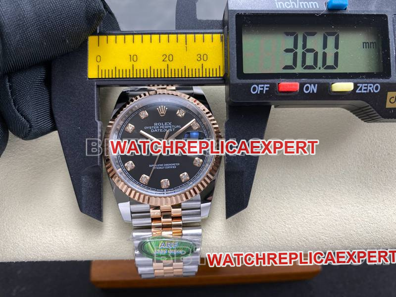 Rolex collectible watch ARF FactoryDatejustblack dial36mm rose goldsteel bracelet front live photo