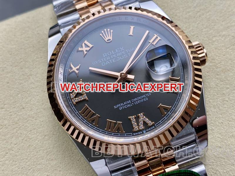Rolex1:1replica watch ARF FactoryDatejust gray plate 36mm rose goldsteel bracelet front live photo