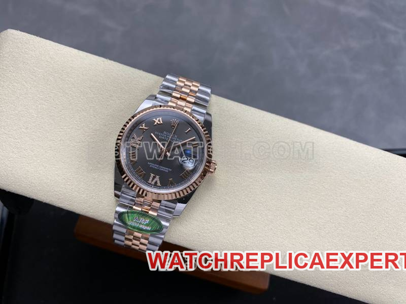 Rolex1:1replica watch ARF FactoryDatejust gray plate 36mm rose goldsteel bracelet front live photo