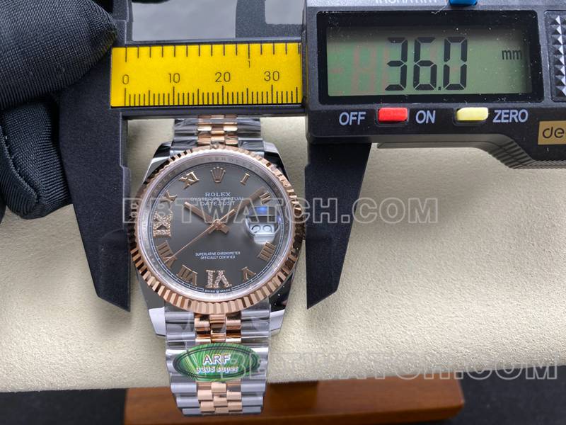 Rolex1:1replica watch ARF FactoryDatejust gray plate 36mm rose goldsteel bracelet front live photo
