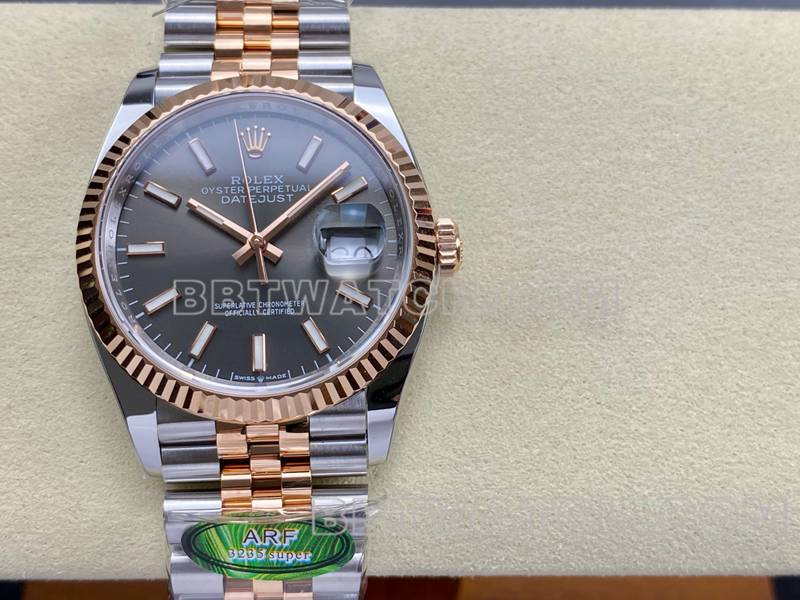 Rolex watch ARF FactoryDatejust gray plate 36mm rose goldsteel bracelet front live photo