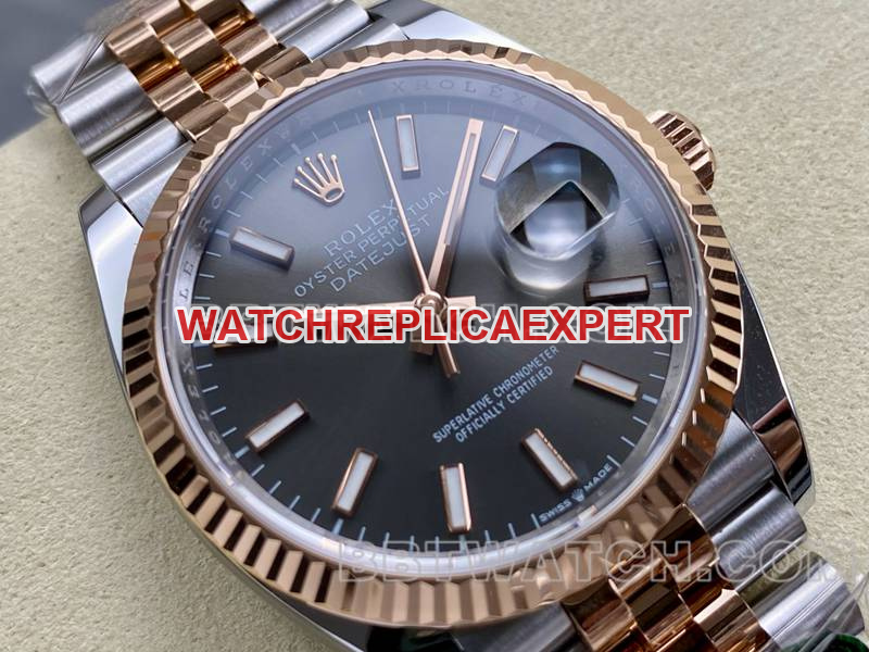 Rolex watch ARF FactoryDatejust gray plate 36mm rose goldsteel bracelet front live photo
