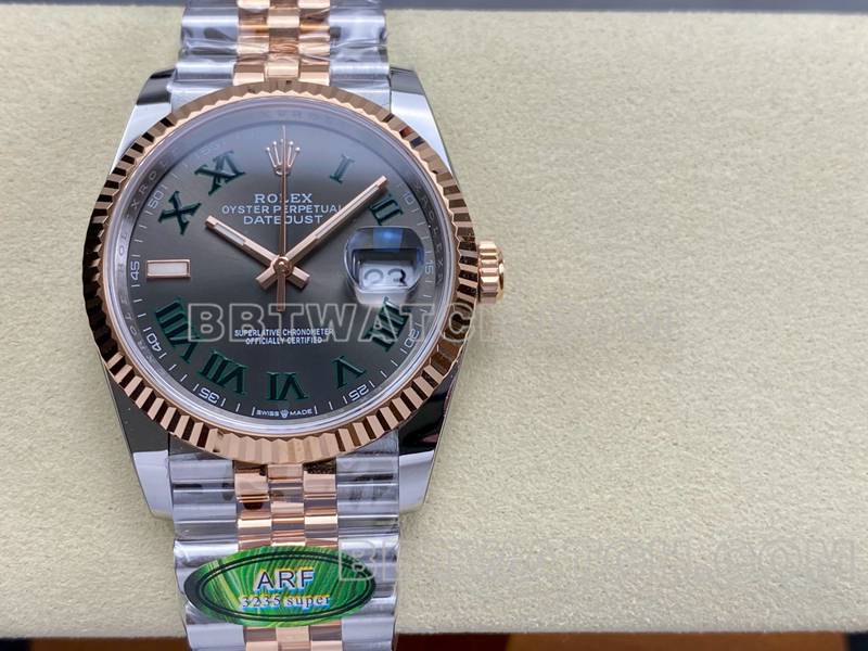Rolex collectible watch ARF FactoryDatejust gray dial Roman numerals 36mm rose goldsteel bracelet model front live photo