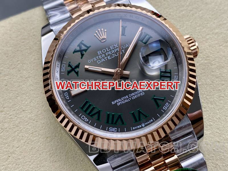 Rolex collectible watch ARF FactoryDatejust gray dial Roman numerals 36mm rose goldsteel bracelet model front live photo