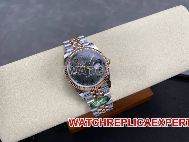 Rolex collectible watch ARF FactoryDatejust gray dial Roman numerals 36mm rose goldsteel bracelet model front live photo
