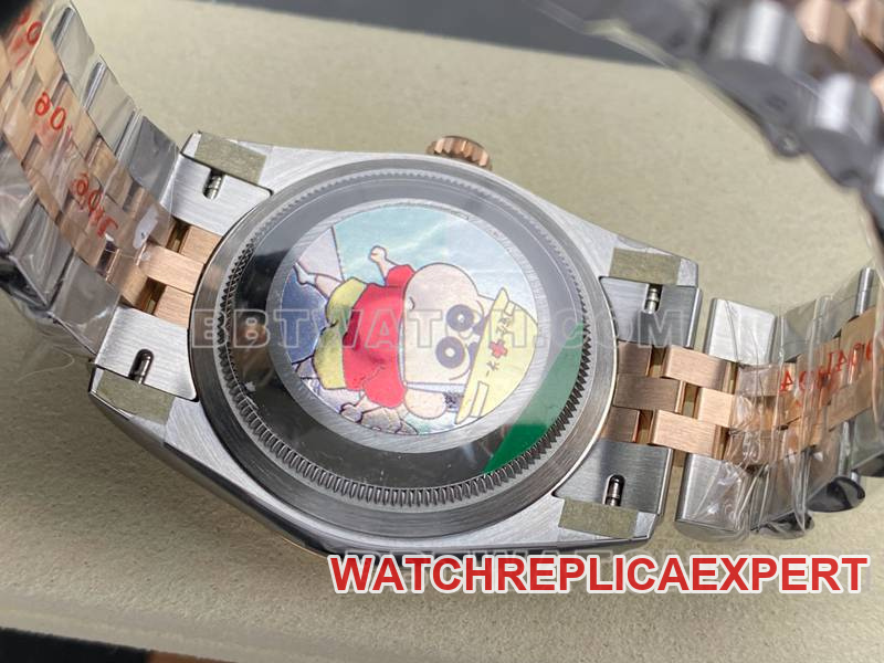Rolex collectible watch ARF FactoryDatejust gray dial Roman numerals 36mm rose goldsteel bracelet caseback live photo