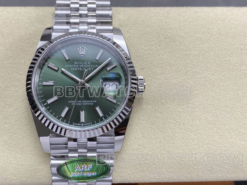 Rolex collectible watch ARF FactoryDatejustgreen dial36mmsteel bracelet front live photo