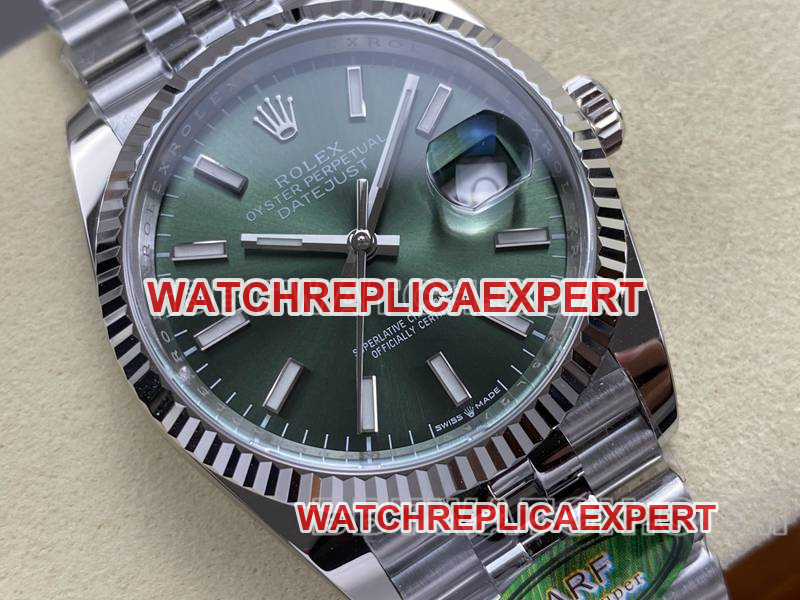 Rolex collectible watch ARF FactoryDatejustgreen dial36mmsteel bracelet front live photo