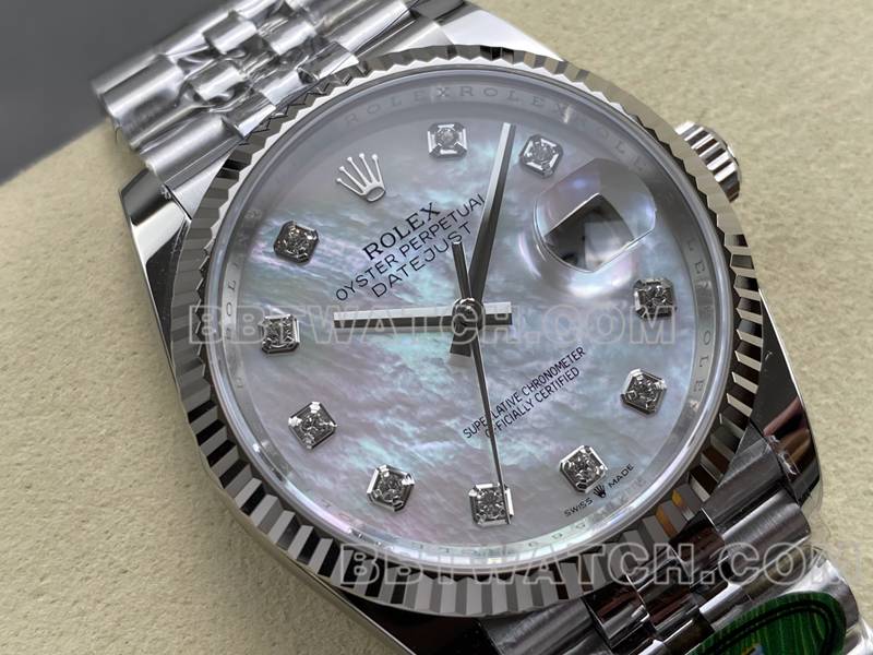 Rolex1:1replica watch ARF FactoryDatejust mother-of-pearl disc 36mm steel bracelet model front live photo