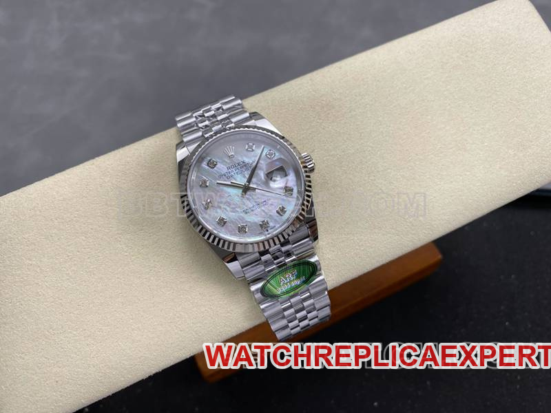 Rolex1:1replica watch ARF FactoryDatejust mother-of-pearl disc 36mm steel bracelet model front live photo