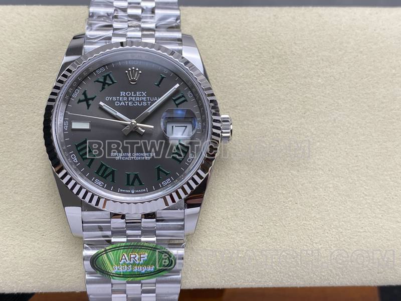 Rolex collectible watch ARF FactoryDatejust gray dial Roman numerals 36mm steel bracelet model front live photo