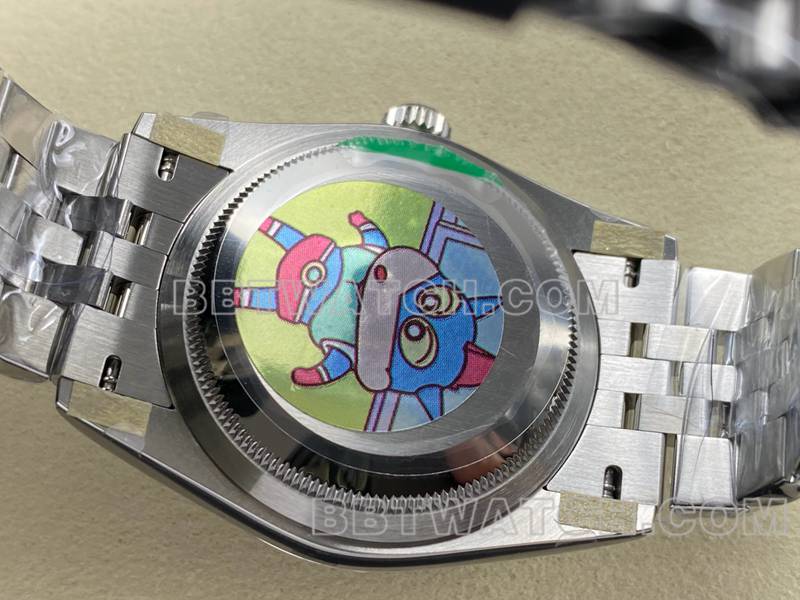 Rolex collectible watch ARF FactoryDatejust gray dial Roman numerals 36mm steel bracelet caseback live photo
