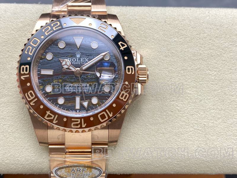 Rolex collectible watch ARF FactoryGMT-Master tiger eye GMTrose goldsteel bracelet front live photo