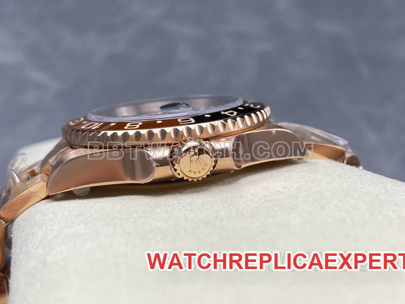 Rolex collectible watch ARF FactoryGMT-Master tiger eye stone GMTrose goldsteel bracelet side live photo