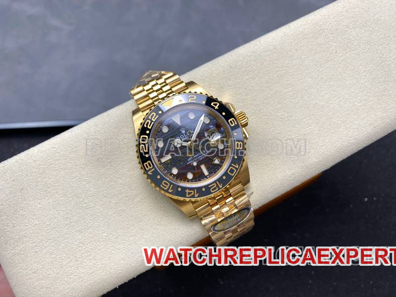 Rolex1:1replica watch ARF FactoryGMT-Master tiger eye stone GMTyellow goldsteel bracelet front live photo