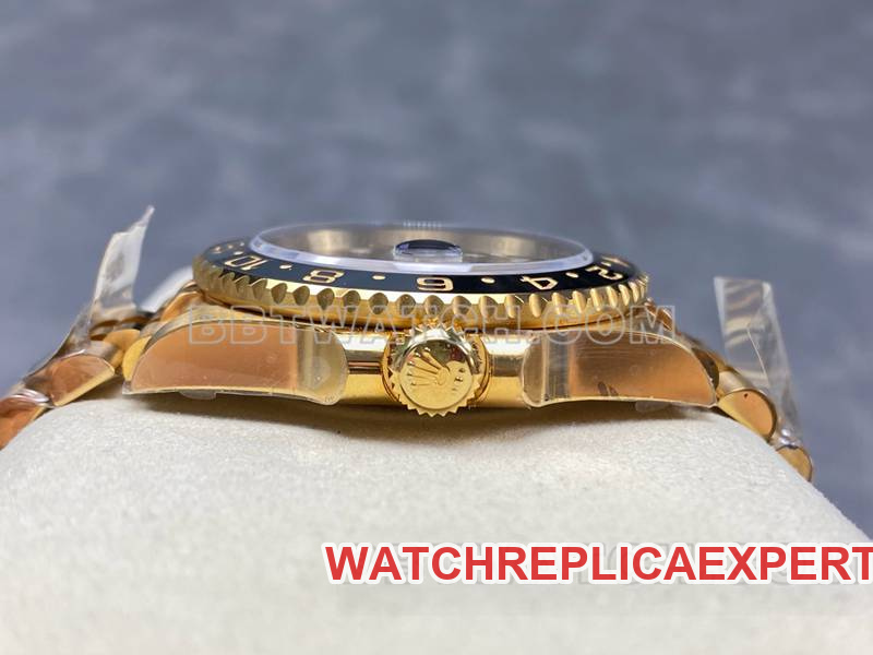 Rolex1:1replica watch ARF FactoryGMT-Master tiger eye stone GMTyellow goldsteel bracelet side live photo