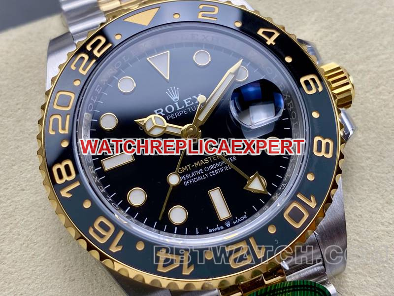 Rolextop-tier watch ARF FactoryGMT-MasterGMTblack dial3285 gold steel bracelet front live photo
