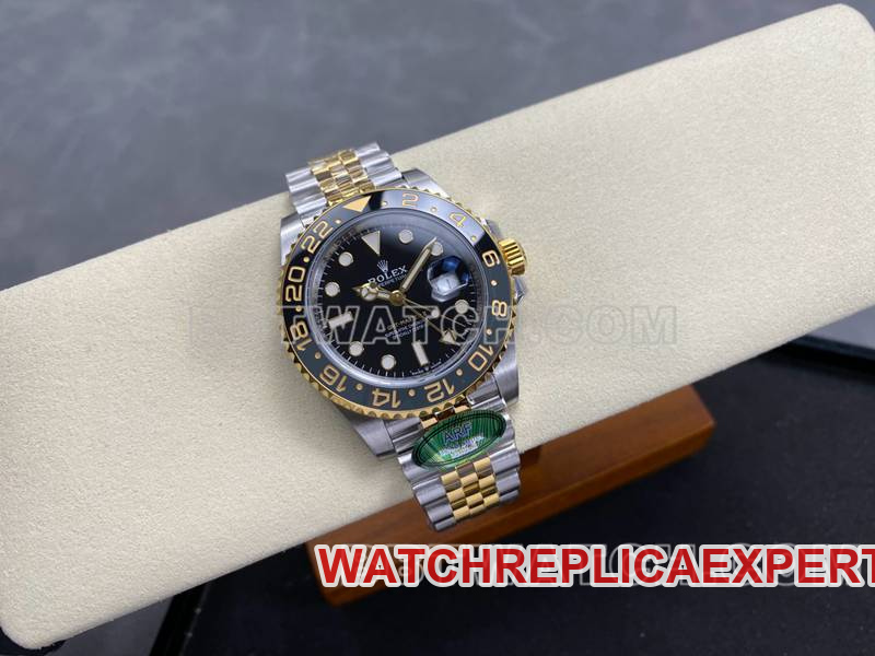 Rolextop-tier watch ARF FactoryGMT-MasterGMTblack dial3285 gold steel bracelet front live photo
