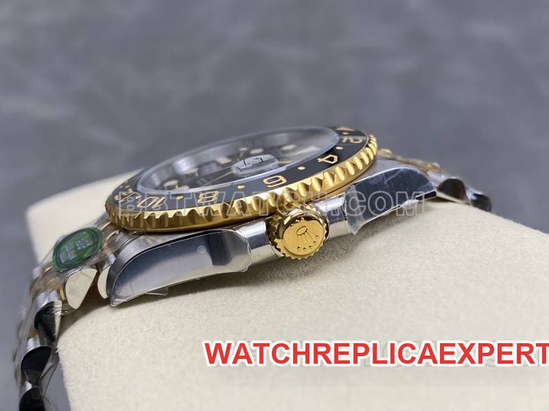 Rolextop-tier watch ARF FactoryGMT-MasterGMTblack dial3285 gold steel bracelet side live photo
