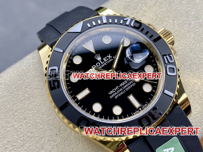 Rolex watch ARF Factory Yacht-Master black dialyellow gold case 42mm rubber model front live photo