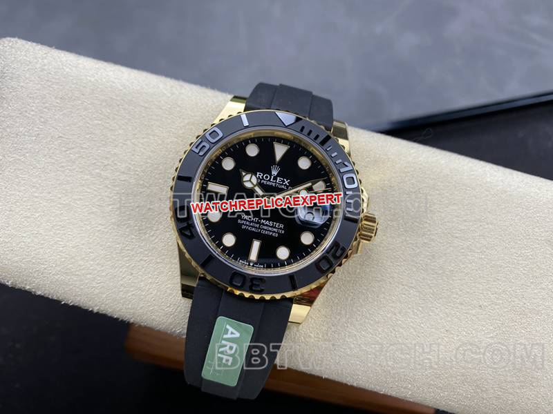 Rolex watch ARF Factory Yacht-Master black dialyellow gold case 42mm rubber model front live photo