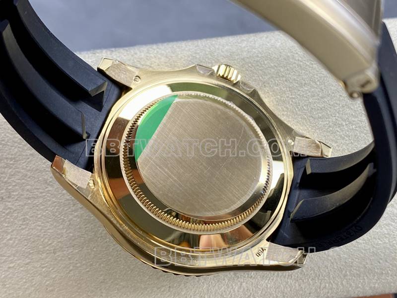 Rolex watch ARF Factory Yacht-Master black dialyellow gold case 42mm rubber caseback live photo