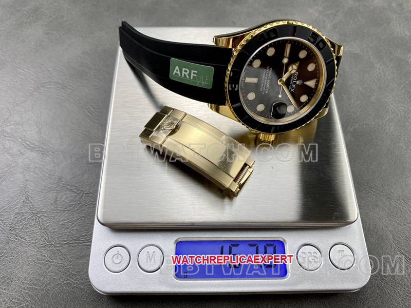 Rolex watch ARF Factory Yacht-Master black dialyellow gold case 42mm rubber model weight live photos