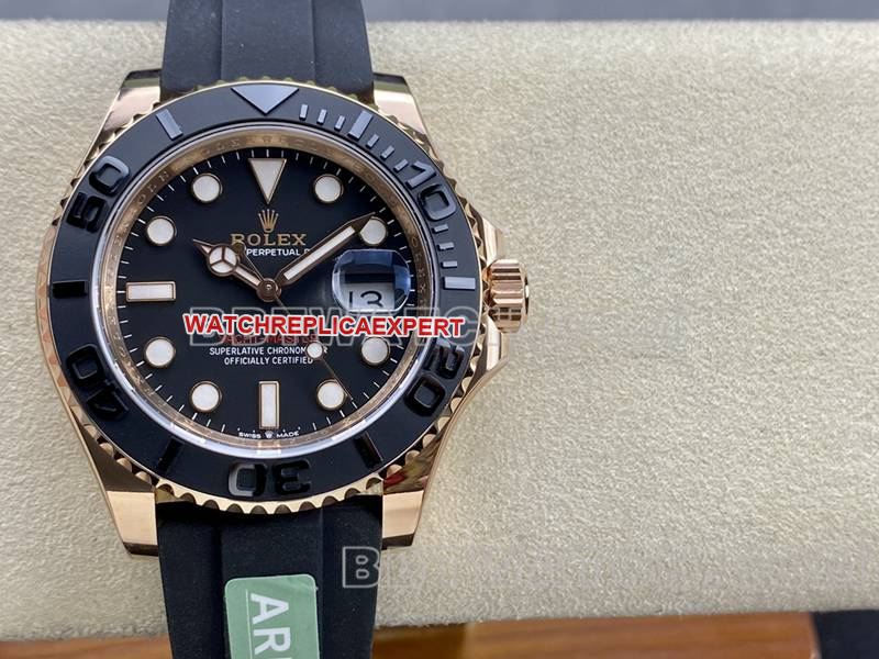 Rolex collectible watch ARF Factory Yacht-Master black dialrose gold case 42mm rubber model front live photo