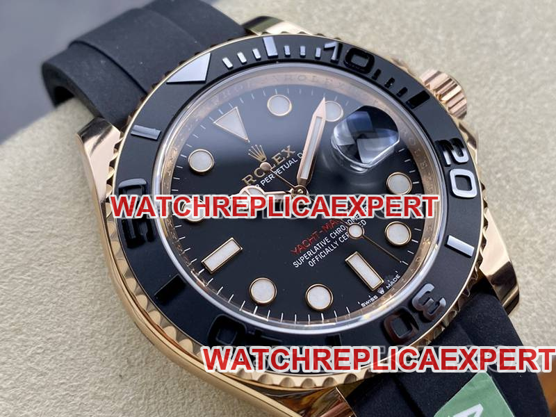 Rolex collectible watch ARF Factory Yacht-Master black dialrose gold case 42mm rubber model front live photo