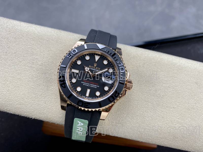Rolex collectible watch ARF Factory Yacht-Master black dialrose gold case 42mm rubber model front live photo