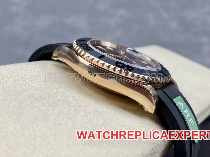 Rolex collectible watch ARF Factory Yacht-Master black dialrose gold case 42mm rubber model side live photo