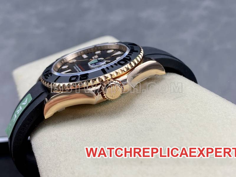 Rolex collectible watch ARF Factory Yacht-Master black dialrose gold case 42mm rubber model side live photo