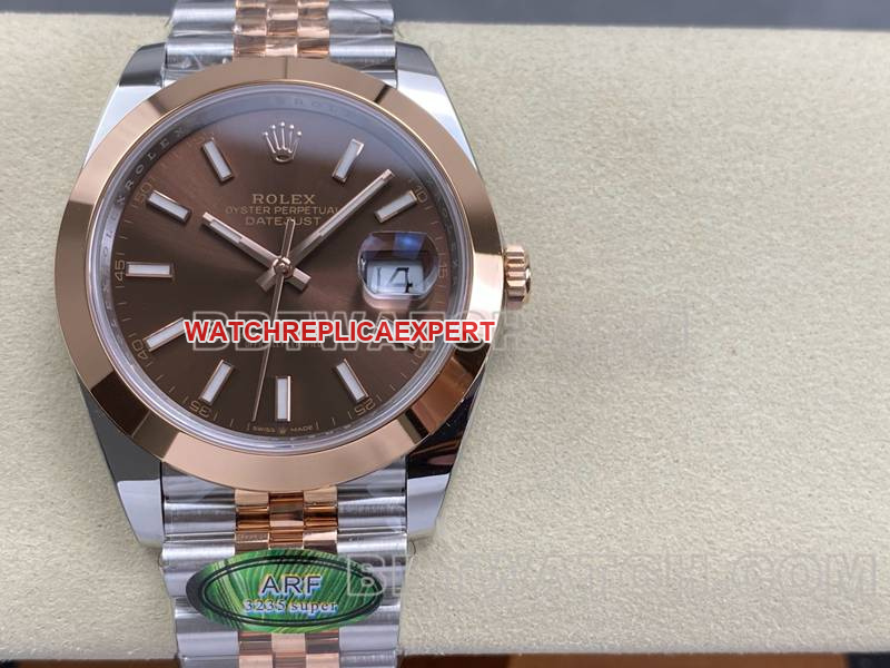 Rolex watch ARF Factory log 41mm aperture brown disc 3235 rose goldsteel bracelet front live photo