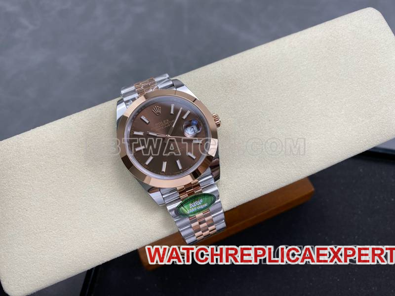 Rolex watch ARF Factory log 41mm aperture brown disc 3235 rose goldsteel bracelet front live photo