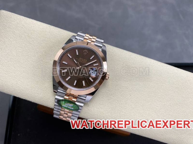 Rolex watch ARF Factory log 41mm aperture brown disc 3235 rose goldsteel bracelet front live photo