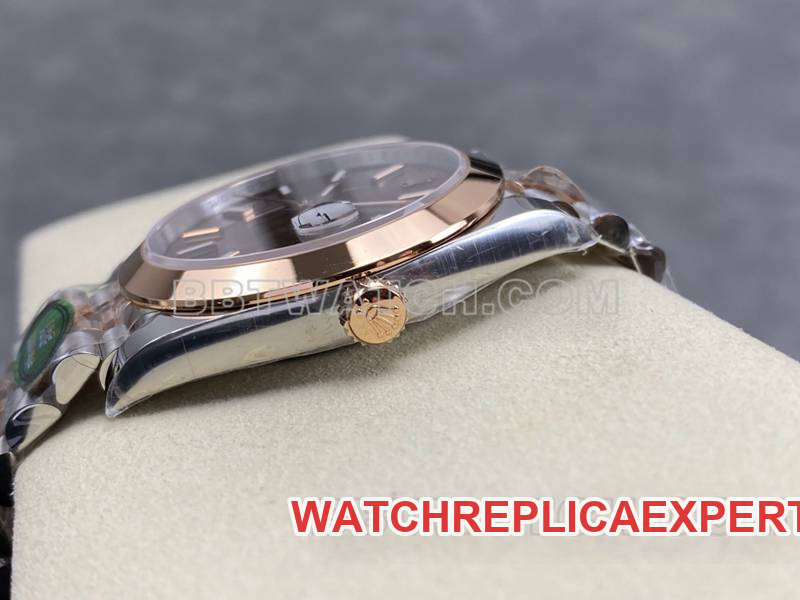 Rolex watch ARF Factory log 41mm aperture brown disc 3235 rose goldsteel bracelet model side live photo