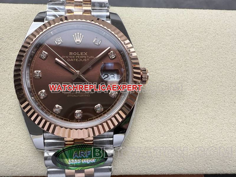 Rolextop-tier watch ARF Factory log 41mm brown plate 3235 rose goldsteel bracelet front live photo