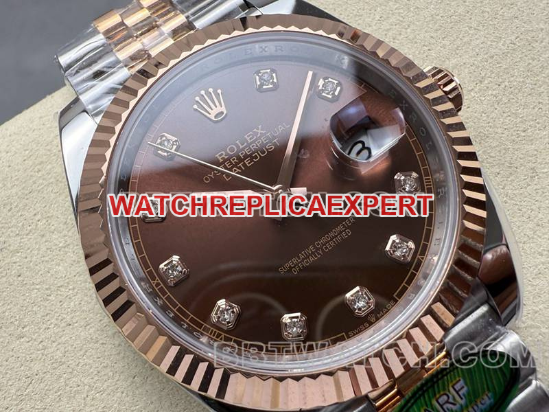 Rolextop-tier watch ARF Factory log 41mm brown plate 3235 rose goldsteel bracelet front live photo