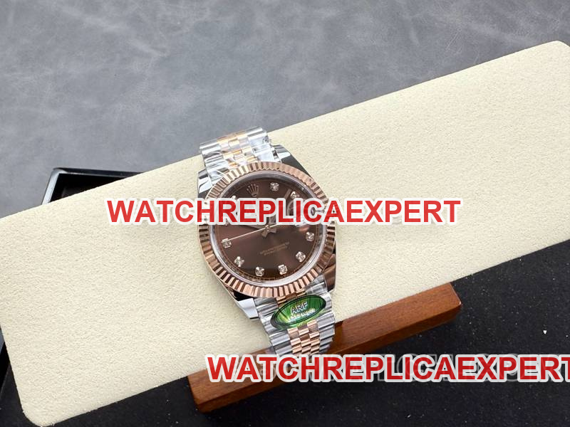 Rolextop-tier watch ARF Factory log 41mm brown plate 3235 rose goldsteel bracelet front live photo