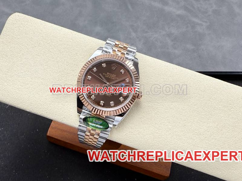 Rolextop-tier watch ARF Factory log 41mm brown plate 3235 rose goldsteel bracelet front live photo