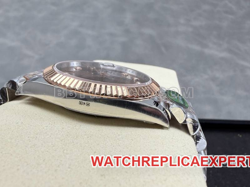 Rolextop-tier watch ARF Factory log 41mm brown plate 3235 rose goldsteel bracelet model side live photo