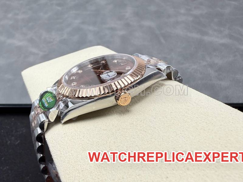 Rolextop-tier watch ARF Factory log 41mm brown plate 3235 rose goldsteel bracelet model side live photo