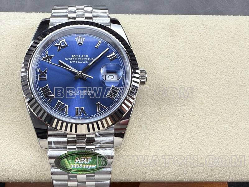 Rolex1:1replica watch ARF Factory log 41mm blue dial Roman numerals 3235 steel bracelet front live photo